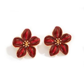 Flower Earrings for Women Color Boho Statement Earrings Unique Trendy Floral Earrings Spring Jewelry (red)