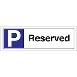 V Safety 74036AX-R Reserved Parking Sign - Landscape - 300mm x 100mm - 1mm Rigid Plastic, Black/Blue