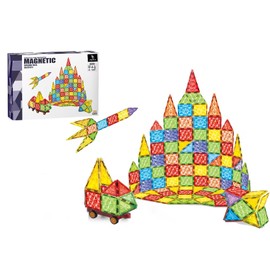 100PCS Premium Magnetic Building Tiles for Kids Ages 3-5 4-8 Travel Magnetic tiles, Car, Airplane activities toys STEM Learning, Montessori, Construction Toys mini magnetic tiles Gift for Boys & Girls