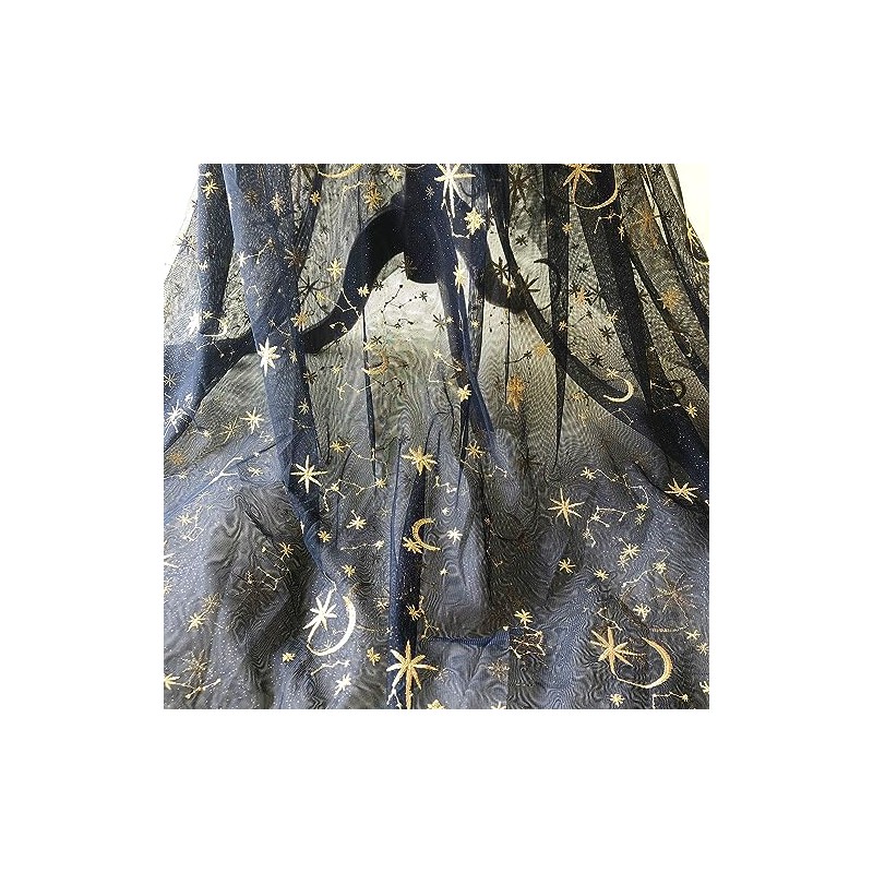 Golden Star Lace Fabric by The Yard Embroidery Stars Moon