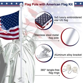 Barcetine Hag Pole with Banners Kit -Tangle Free Flag Poles with 3x5 Embroidered US Star Flags&Holder Bracket -Outdoor Hag Pole for Porch- White - size: 7ft, flag size: 3*5ft