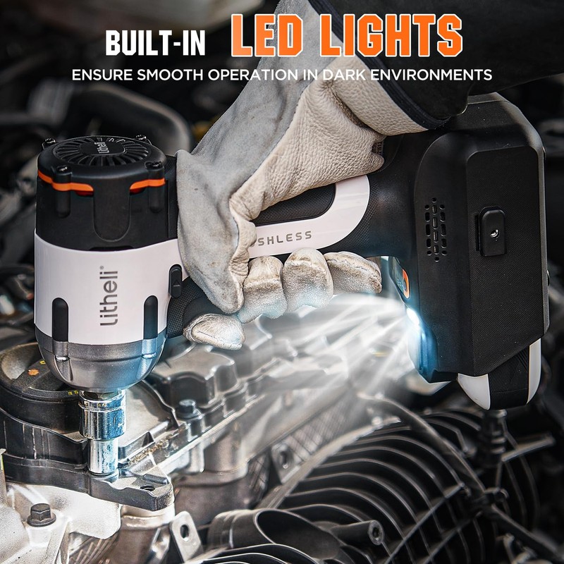 Litheli Cordless Impact Wrench, 1/2 Inch Hog Ring Brushless Impact