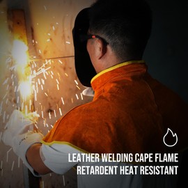 EULANGDE Premium Leather Welding Cape Welders Heat Resistant Welding Sleeve Welding Bib Kevlar Stitching Cowhide Welding Apron for Men and Wome