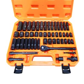 Noviitus 3/8" Drive Impact Socket Set, 50-Piece Standard SAE (5/16 to 3/4 inch) and Metric (8-22mm),6 Point, with Ratchet Handle, Extension Bar, Universal Joint