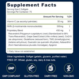 NMN Supplement Complex 1000mg Per Serving, 150 Softgels | 10-in-1 with Nicotinamide Mononucleotide, Resveratrol, CoQ10, Quercetin & Glutathione Suppor