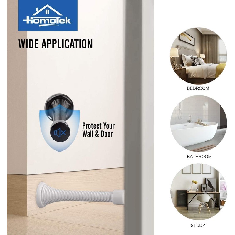 White Spring Door Stopper with Rubber Bumper – Baseboard Mount