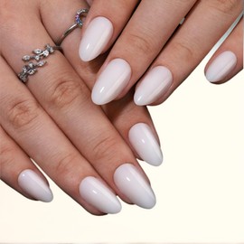 Press On Nails Almond (Soft Moon) Short Reusable Stick On Nails with Glue in 15 Sizes – 32 Soft Gel Fake Nails Kit