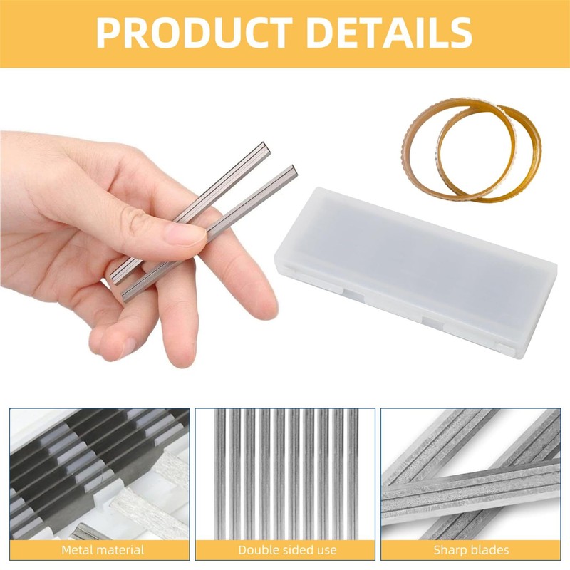 3-1/4" 82mm TCT Carbide Planer Blades (10-Pack+2 Replacement Belts) -