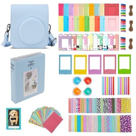 Mumlicha Instant Mini 12 Camera Accessories, Camera Case for Instax Mini 12 with 64 Pockets Photo Album and Picture Fframes/Wall Decor Frames/Frame Stickers/Corner Stickers/Color Filters (Blue)