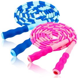 Jump Rope for Kids, Adjustable Jump Ropes for 4 5 6 7 8 10 12, Tangle Free Jumping Rope Age 8-12, Segmented Soft Beaded Skipping Rope for Women Fitness (Blue + Pink)