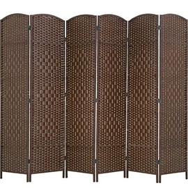 Room Divider 6 Panel Folding Privacy Divider 6 Ft Indoor Wall Divider Portable Partition Wood Screen , Brown