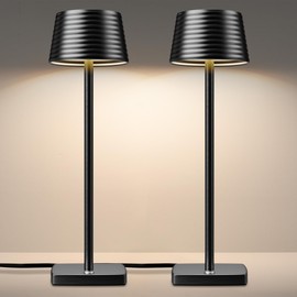 YHT LED Corded Table Lamp Modern 2 Color Brightness Dimmable Plug in Desk Lamp Industrial Aluminum Nightstand Table Light for Reading/Living/Bedroom/Home/Office/Beside (Black, 2 P)