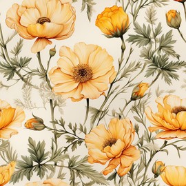 REDAMANCY Vintage Yellow Poppy Flowers Green Leaf Peel and Stick Wallpaper Stick on Contact Paper Vintage Wall Paper Easy Peel Off for nightstand Drawer Cabinet Renter