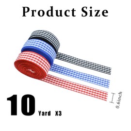 3 Pcs Gingham Ribbon Red Black Blue Plaid Ribbon for Crafts Hair Accessories DIY Craft Gift Wrapping Wedding Home Decoration 5/8" X10 Yards Each Roll
