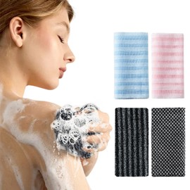 4 Stück Japanisches Peeling-Rückenschrubber, LIUCONGBD RückenwäScher für Gebrauch in Der Dusche, Männer Frauen Extra Langes Peeling Waschtuch für Tote Haut Entfernung Körperreinigung und Massage