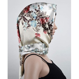 corciova 4 Pcs 35 Square Curly Hair Scarf Black Women Silk Headband Bandanas Headscarf Paisley Flowers (Pink Beige Navy Red)