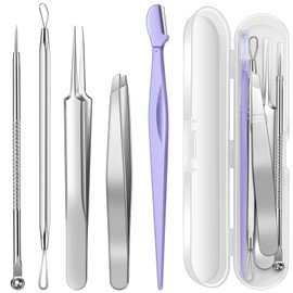 TsMADDTs Pimple Popper Tool Kit, 6PCS Blackhead Remover Tools for Face and Nose, Ingrown Hair Removal Kit with Pimple Extractor, Pore Extractor, Tweezer, Razor