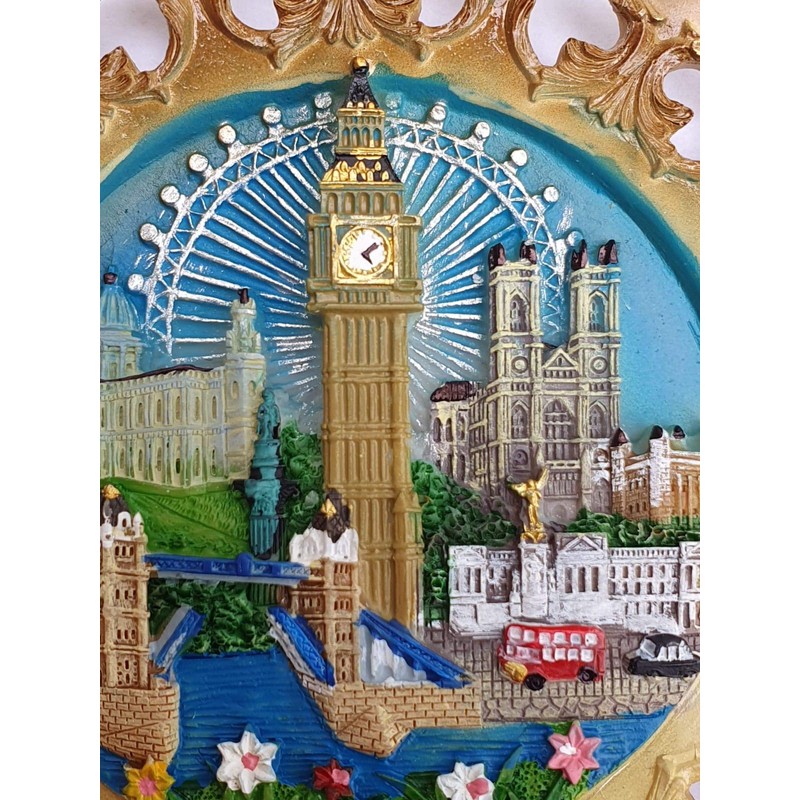 Wood Style Decorative Plate Detailing London Skyline: Big Ben, Tower