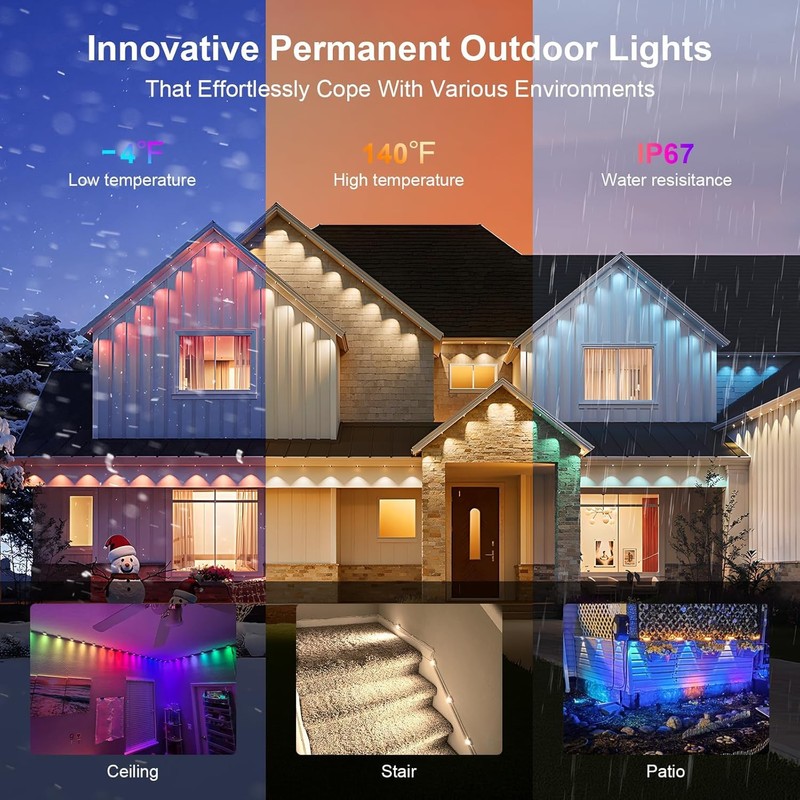 LED Outdoor String Lights 100 FT Patio Lights,100ft RGB+IC Smart