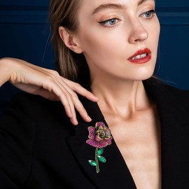 Rhinestone Rose Flower Brooch for Women Red Blue Rose Red Crystal Flower Brooch Vintage Rose Flower Brooch Big Large Bouquet Brooch Pin Elegant Clothing Hat Bag Accessories Wedding Birthday Jewelry Gifts (Rose Red)