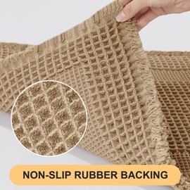 Waffle Bath Mat, Boho Woven Modern Bath Rug Absorbent Non Slip, Ultra Soft Bathroom Mats, Machine Washable Knit Bath Rugs with Tassels for Bathroom, Bedroom, Kitchen, Shower, Tub, Beige, 36"x24"