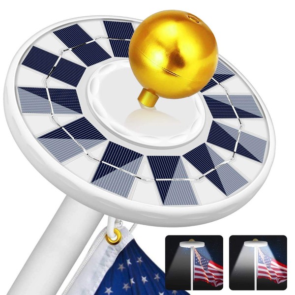 Solar Flag Pole Light 128 LED Light, Super Bright Led Solar Powered Lights on Most 15 to 25Ft Flagpole 100% Flag Coverage, 2 Modes 2500MAH Downlight up Flag, IP67 Waterproof Auto On/Off Night Lighting