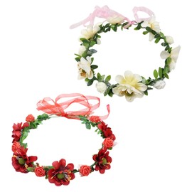 Pack of 2 flower garland hair accessories, flower headbands for women, flower hair accessories for girls, Oktoberfest garland hair accessories, suitable for parties, gatherings, champagne colour)