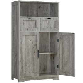 Iwell Storage Cabinet with 2 Drawers & 2 Adjustable Shelves, Kitchen Cabinet, Cupboard, for Living Room, Kitchen, Entryway, Home Office, Grey