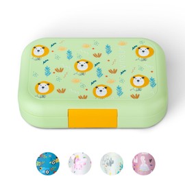 VINSUN Lunchbox für Kinder mit 4 Fächern - Auslaufsicher, BPA frei, spülmaschinengeeignet - Grüne Bento Box mit Löwen Motiv für Kindergarten, Grundschule, Ausflüge