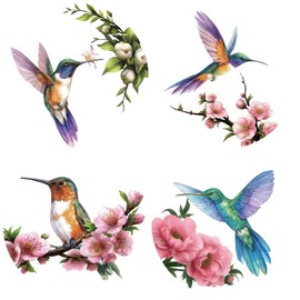 GORGECRAFT 4Pcs Bird Window Clings Flower Birds Spring Summer Glass Sliding Door Sticker Clings Alert Film Anti-Collision Decals for Stop Birds Dogs Pets Strikes Living Room Home Kitchen Decor