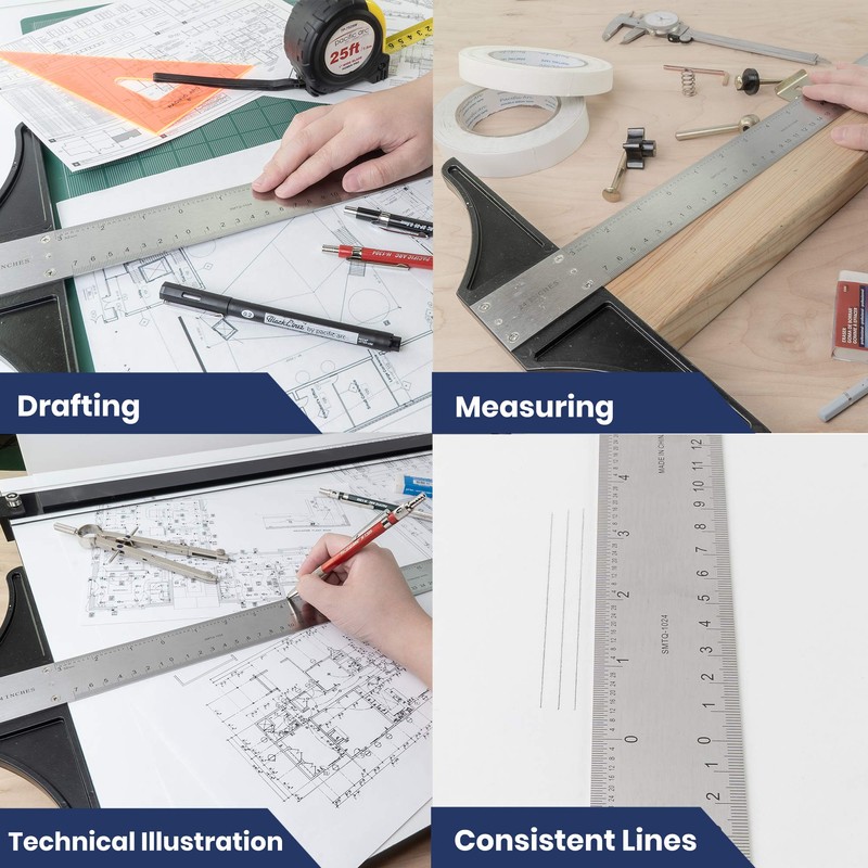 Pacific Arc 18 Inch T Square, Traditional Stainless Steel, Graduated