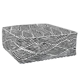 Codi Outdoor Pouf Ottoman, Inflatable Ottomans for Patio, Porch and Beach, Water Repellent Square Foot Rest with Handle, L21''x W21’’ H9'', Black and White