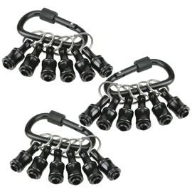 Upgrade 18 Pcs Bit Holder Keychain with 3 Black Carabiner, 1/4 Inch Hex Shank Screwdriver Bits Holder, Screw Adapter Quick Release Hand-Held Impact Socket Holder for Electric Screwdrivers (Black-3set)