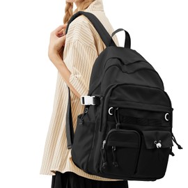 SEAFEW School Backpack for Women Men College High School Bag Boys Girls Lightweight Laptop Bookbag Water Resistant Casual Daypack for Travel Work A1- Black