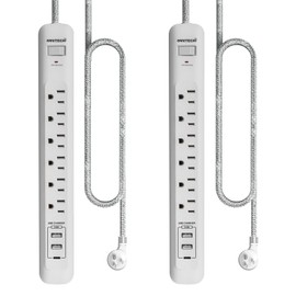 Oviitech Surge Protector Power Strip with USB Ports,6 AC Outlets with 3 USB Ports Power Strip(2 USB-A,1 USB-C),5FT Extension Cord Flat Plug,White,2 Pack,ETL Listed.