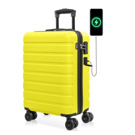 AnyZip Carry On Luggage 21" Hardside PC ABS Lightweight USB Suitcase with Wheels TSA Lock for kids Yellow
