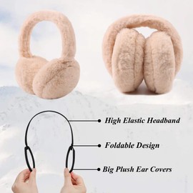 XIAOHAWANG Fluffy Ear Muff for Women Plush Foldable Earmuffs Kids Winter Earmuffs Girls Boys Cold Weather Ear Warmer (Khaki)