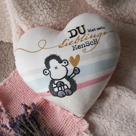 Sheepworld Plush Cushion Human Motif, Plush Cushion in Heart Shape, 30 cm x 25 cm, Multicoloured, 100% Polyester, Gift, Love, Valentine's Day, 48185