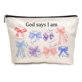 God Says I Am Cosmetic Bag, Inspirational Bible Verse Makeup Bag for Women,