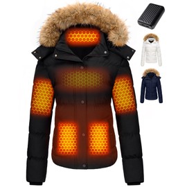 Heated Jacket with Battery Pack 12v 7.4V (Unisex), Battery Pack Included Puffer Rechargeable Usb Electric Heated Coat for Women and Men Detachable Hood Graphene 3xl 4xl Apparel Clothes Warming Coat
