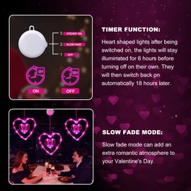 LYUBASA 3 Pack Valentines Day Window Lights Decorations with Timer, Battery Powered Hanging Pink Lighted Heart Shaped Sucker LED Lamp for 2025 Holiday Indoor Home Decor