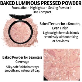 Baked Luminous Pressed Powder–Glow-Infused Foundation,Highlighter & Setting Powder in One–Color-Correcting,Oil-Control,Long-Lasting Coverage for All Skin Tones 02
