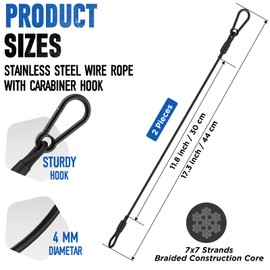 MILYARD 2-Pack 12 Inch Length Wire Rope with Loop Ends PVC Coated Braided Stainless Steel Strap Cable for Hanging, Suspension, Moving, Locking, Camping, Travel (0.16" Diameter)