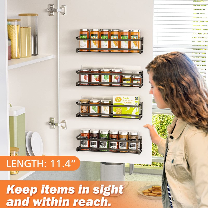 Bunoxea Spice Rack wall mounted 4 Pack, Space-Saving Spice Organizer