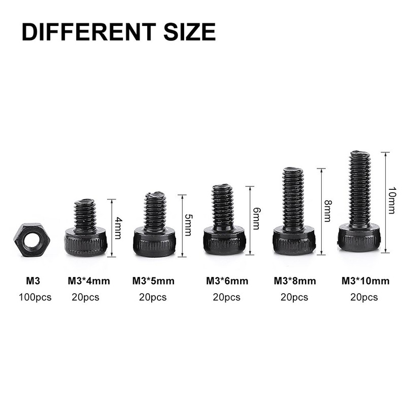 Hex Nuts + Hex Socket Bolts M3 280 Pcs Repair