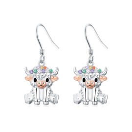 Cargari Highland Cow Earrings For Women, 925 Sterling Silver Cute Highland Cow Dangle Earrings Hypoallergenic, Unique Birthday Mother's Day Cow Jewelry Gifts for Women Mom Daughter