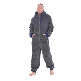Keanu KM217-C-ML - Mens Snuggle Fleece Onesie - Charcoal - ML