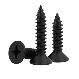 #6 x 1-1/2" (100 Pack) Flat Head Sheet Metal Screws Phillips Drive Self-Tapping Wood Screws, Black Oxide 304 Stainless Steel Screw (18-8), Corrosion Resistant Screws