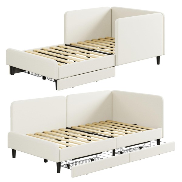 LIKIMIO Twin XL Daybed with Headboard, Corner Bed Frame with