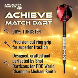 Shot! Shot Soft Darts Michael Smith Bully Boy Achieve Match Dart 90% Tungsten Softtip Darts Soft Dart High Quality Tungsten Darts Set with Shafts and Flights Made in New Zealand (18 g)